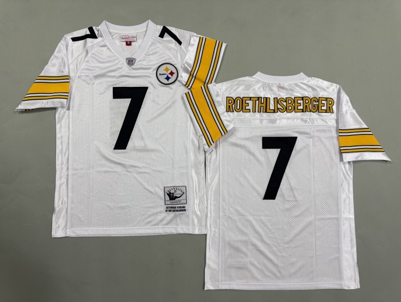Men 2025 Pittsburgh Steelers #7 Roethlisberger white Throwback Limited NFL Jersey style 004